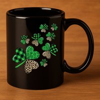 St. Patricks Day Shamrock Irish Leopard Print Plaid Pattern 11oz C Handle Ceramic Mug