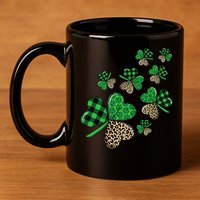 St. Patricks Day Shamrock Irish Leopard Print Plaid Pattern 11oz C Handle Ceramic Mug