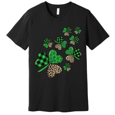 St. Patricks Day Shamrock Irish Leopard Print Plaid Pattern Premium T-Shirt