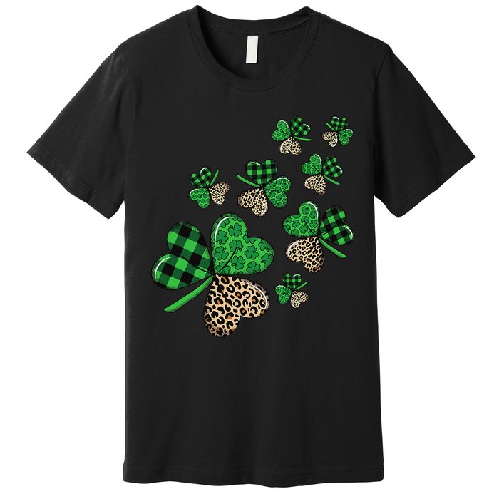 St. Patricks Day Shamrock Irish Leopard Print Plaid Pattern Premium T-Shirt