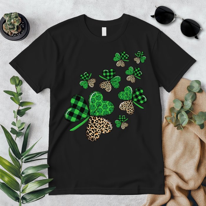 St. Patricks Day Shamrock Irish Leopard Print Plaid Pattern Premium T-Shirt