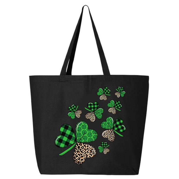 St. Patricks Day Shamrock Irish Leopard Print Plaid Pattern 25L Jumbo Tote