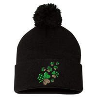 St. Patricks Day Shamrock Irish Leopard Print Plaid Pattern Pom Pom 12in Knit Beanie