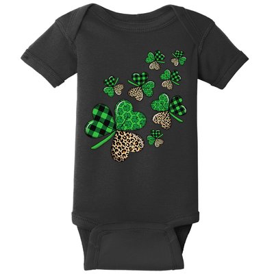 St. Patricks Day Shamrock Irish Leopard Print Plaid Pattern Baby Bodysuit