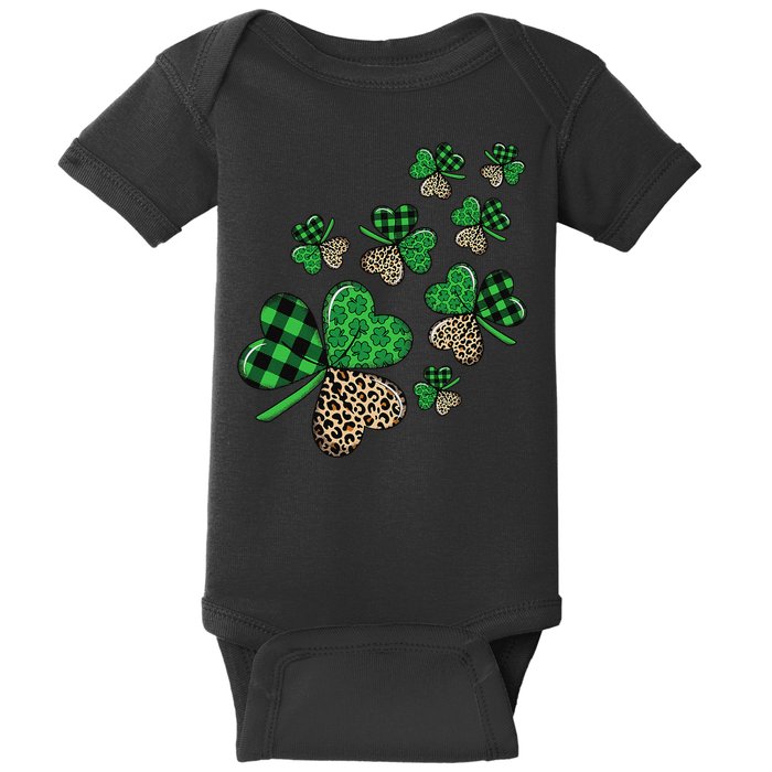 St. Patricks Day Shamrock Irish Leopard Print Plaid Pattern Baby Bodysuit