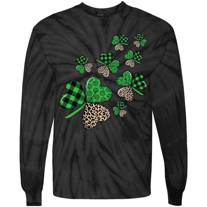 St. Patricks Day Shamrock Irish Leopard Print Plaid Pattern Tie-Dye Long Sleeve Shirt