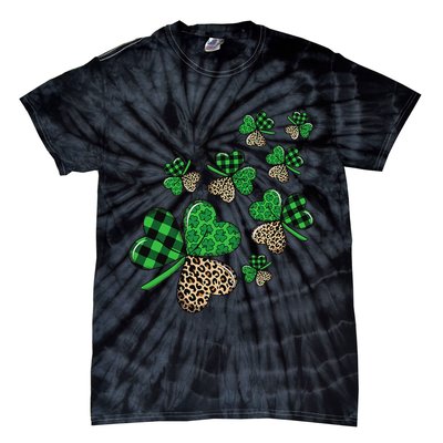 St. Patricks Day Shamrock Irish Leopard Print Plaid Pattern Tie-Dye T-Shirt