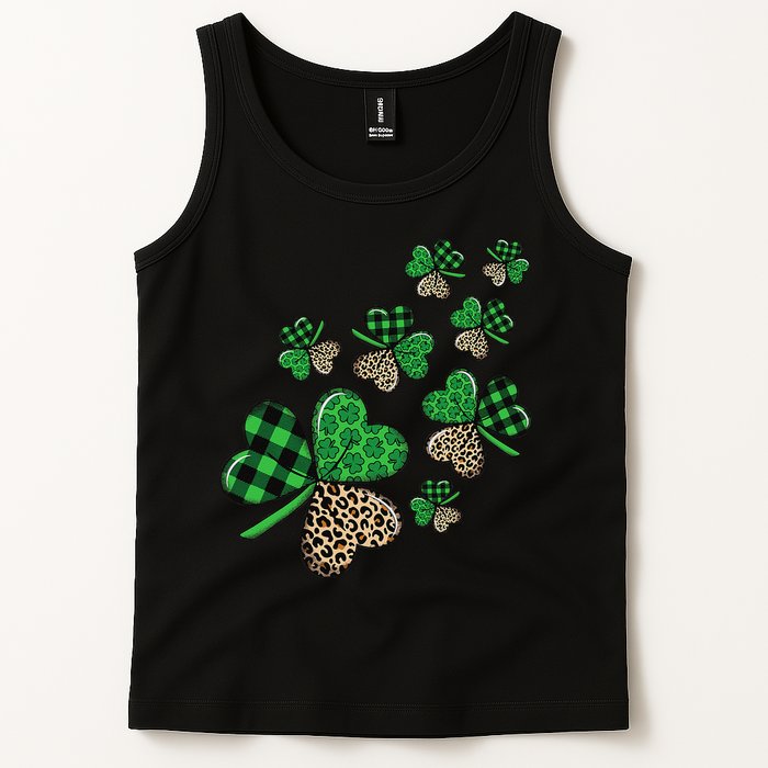 St. Patricks Day Shamrock Irish Leopard Print Plaid Pattern Tank Top