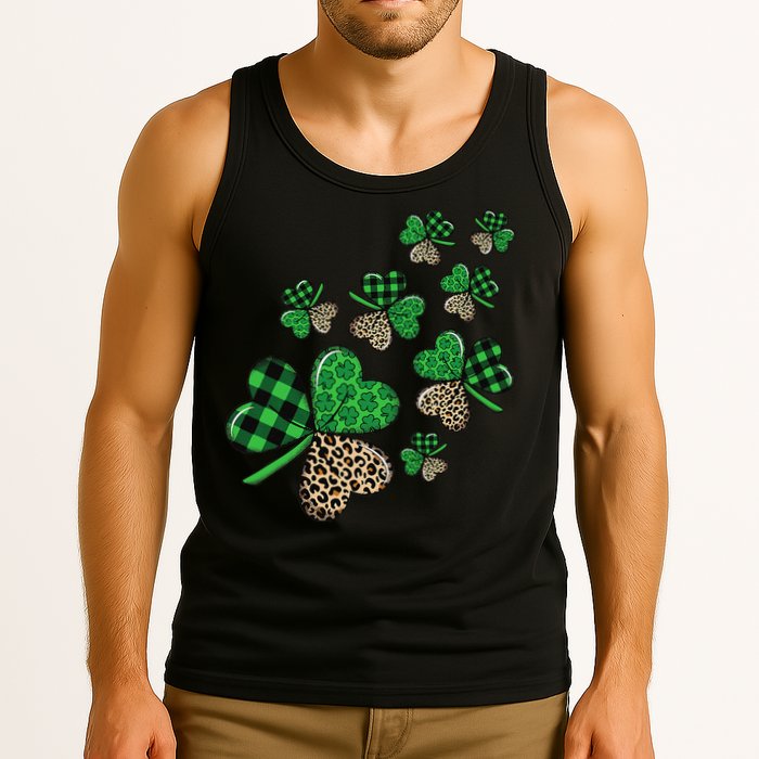 St. Patricks Day Shamrock Irish Leopard Print Plaid Pattern Tank Top