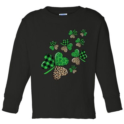 St. Patricks Day Shamrock Irish Leopard Print Plaid Pattern Toddler Long Sleeve Shirt