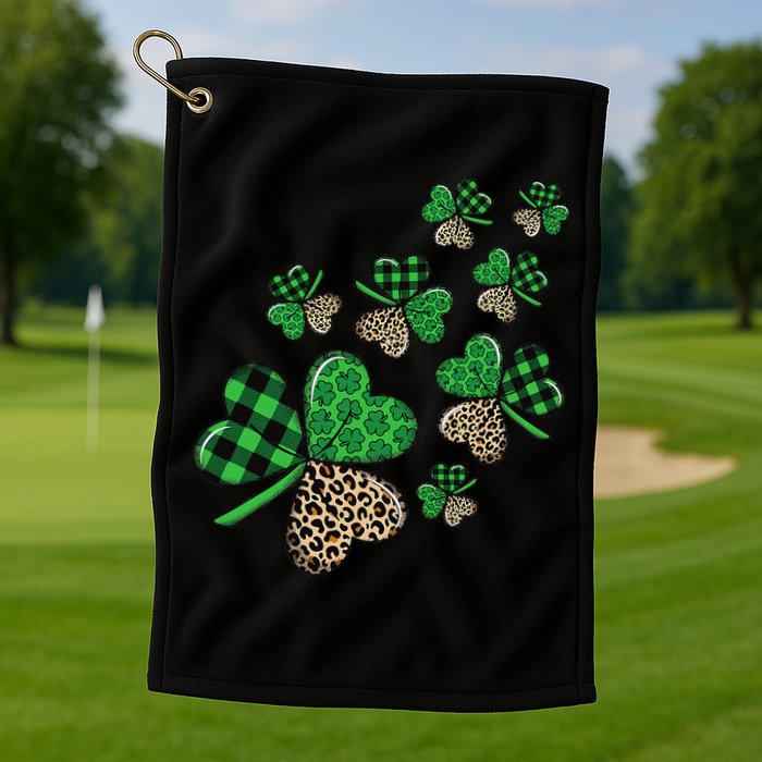 St. Patricks Day Shamrock Irish Leopard Print Plaid Pattern Golf Towel