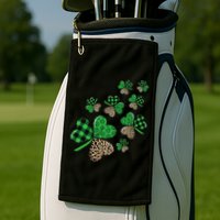 St. Patricks Day Shamrock Irish Leopard Print Plaid Pattern Golf Towel