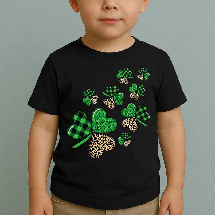 St. Patricks Day Shamrock Irish Leopard Print Plaid Pattern Toddler T-Shirt