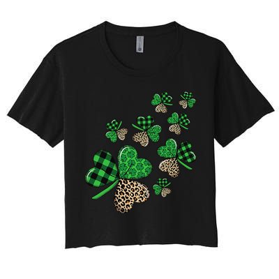 St. Patricks Day Shamrock Irish Leopard Print Plaid Pattern Crop Top