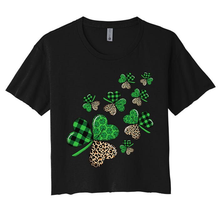 St. Patricks Day Shamrock Irish Leopard Print Plaid Pattern Crop Top