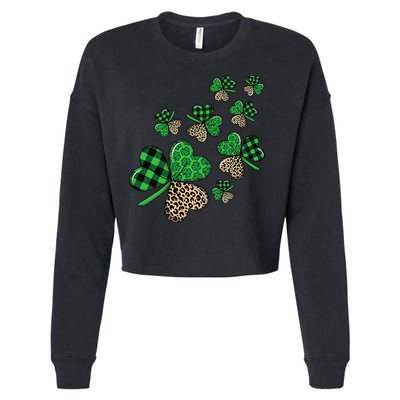St. Patricks Day Shamrock Irish Leopard Print Plaid Pattern Cropped Pullover Crew