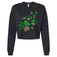 St. Patricks Day Shamrock Irish Leopard Print Plaid Pattern Cropped Pullover Crew