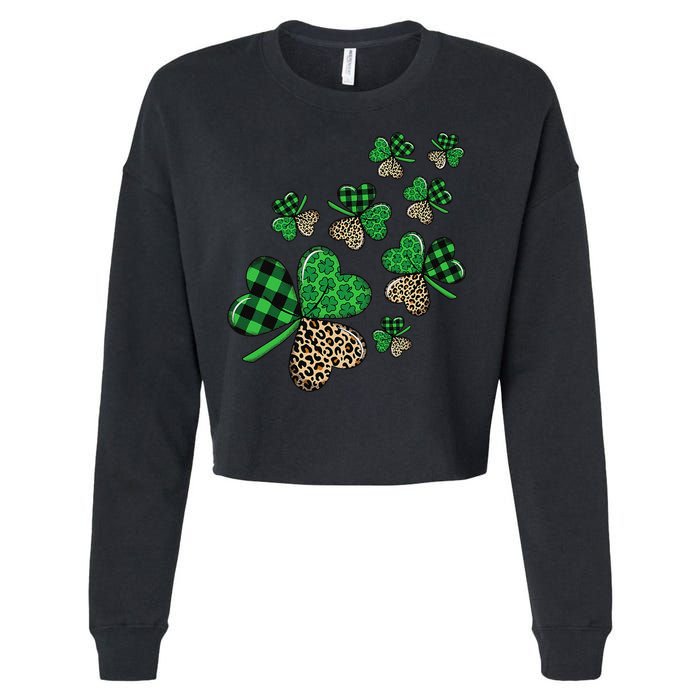 St. Patricks Day Shamrock Irish Leopard Print Plaid Pattern Cropped Pullover Crew