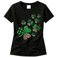 St. Patricks Day Shamrock Irish Leopard Print Plaid Pattern Womens T-Shirt