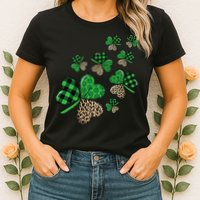 St. Patricks Day Shamrock Irish Leopard Print Plaid Pattern Womens T-Shirt