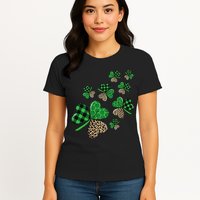 St. Patricks Day Shamrock Irish Leopard Print Plaid Pattern Womens T-Shirt