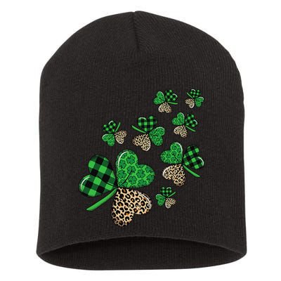 St. Patricks Day Shamrock Irish Leopard Print Plaid Pattern Short Acrylic Beanie