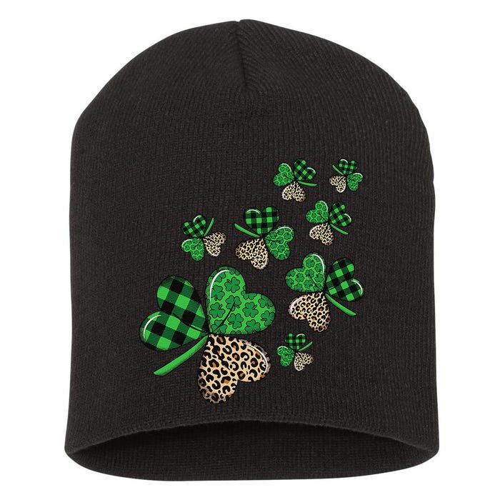 St. Patricks Day Shamrock Irish Leopard Print Plaid Pattern Short Acrylic Beanie