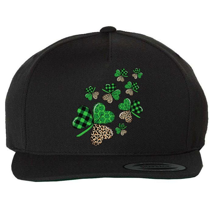 St. Patricks Day Shamrock Irish Leopard Print Plaid Pattern Wool Snapback Cap
