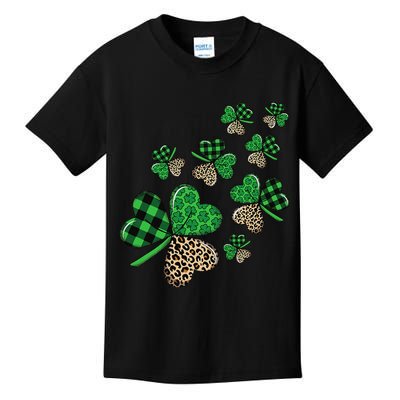 St. Patricks Day Shamrock Irish Leopard Print Plaid Pattern Kids T-Shirt