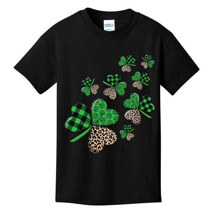 St. Patricks Day Shamrock Irish Leopard Print Plaid Pattern Kids T-Shirt