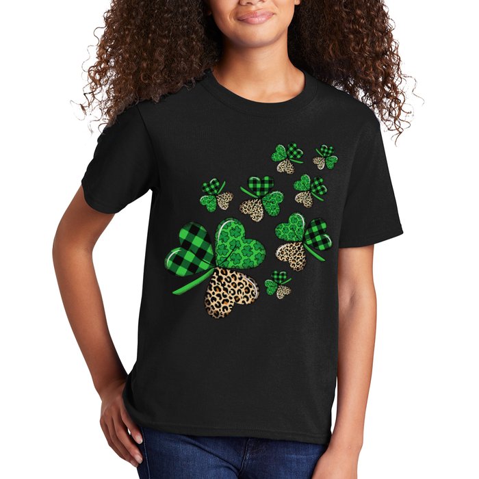 St. Patricks Day Shamrock Irish Leopard Print Plaid Pattern Kids T-Shirt