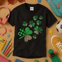 St. Patricks Day Shamrock Irish Leopard Print Plaid Pattern Kids T-Shirt
