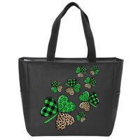 St. Patricks Day Shamrock Irish Leopard Print Plaid Pattern Zip Tote Bag