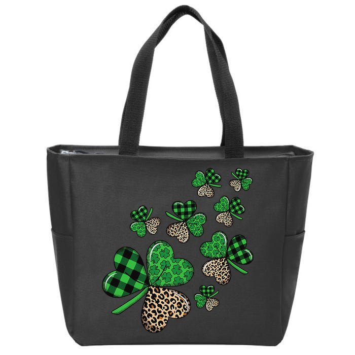 St. Patricks Day Shamrock Irish Leopard Print Plaid Pattern Zip Tote Bag