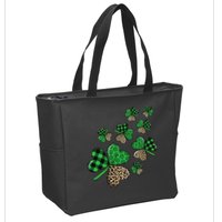 St. Patricks Day Shamrock Irish Leopard Print Plaid Pattern Zip Tote Bag