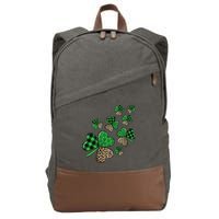 St. Patricks Day Shamrock Irish Leopard Print Plaid Pattern Cotton Canvas Backpack