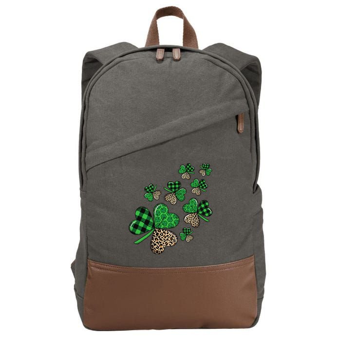 St. Patricks Day Shamrock Irish Leopard Print Plaid Pattern Cotton Canvas Backpack