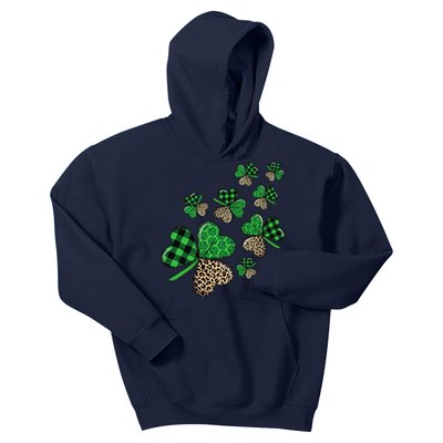 St. Patricks Day Shamrock Irish Leopard Print Plaid Pattern Kids Hoodie