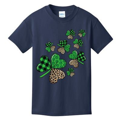 St. Patricks Day Shamrock Irish Leopard Print Plaid Pattern Kids T-Shirt