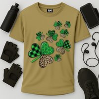 St. Patricks Day Shamrock Irish Leopard Print Plaid Pattern Performance Shirt