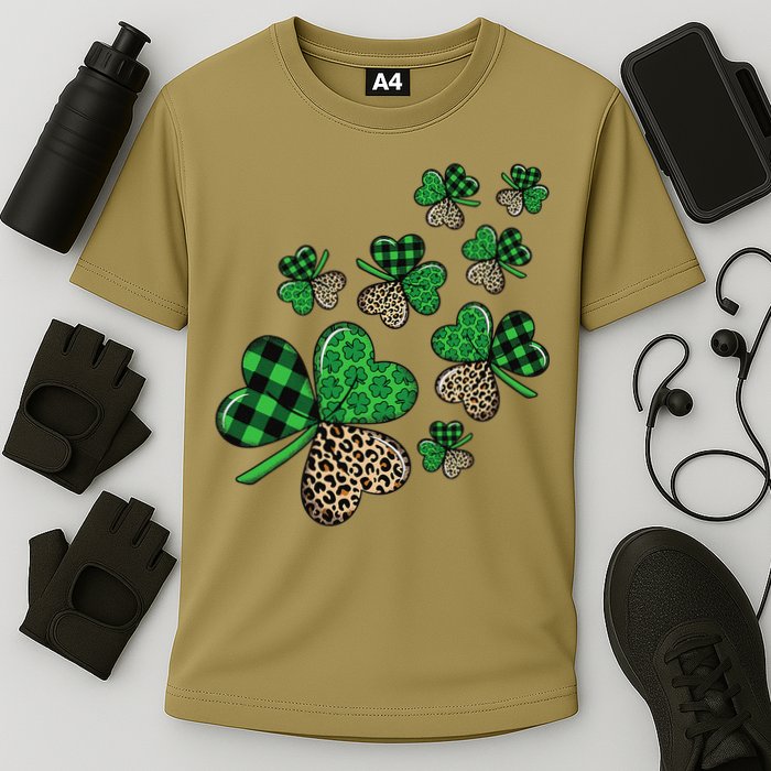 St. Patricks Day Shamrock Irish Leopard Print Plaid Pattern Performance Shirt