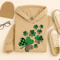 St. Patricks Day Shamrock Irish Leopard Print Plaid Pattern Hoodie
