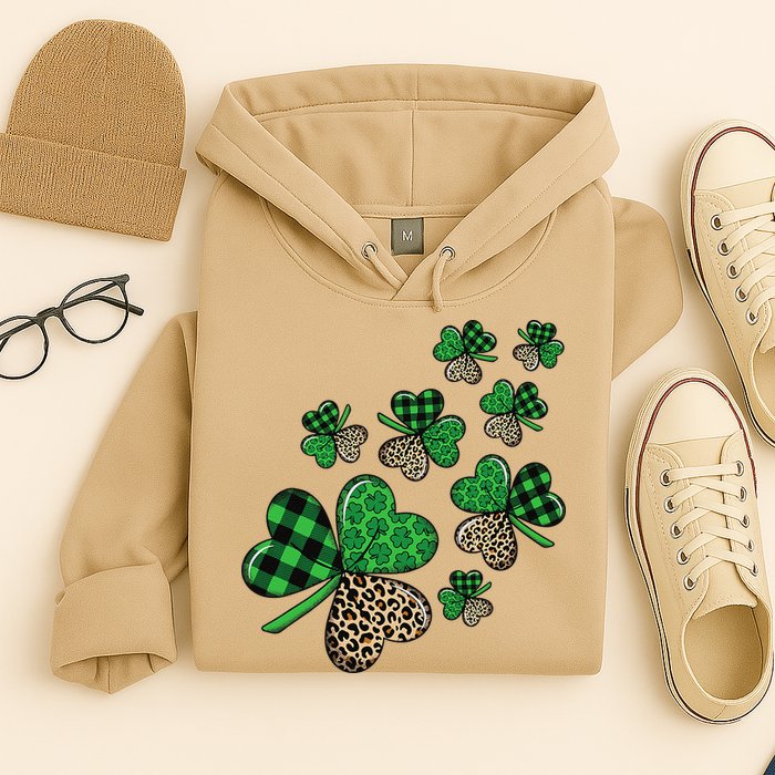St. Patricks Day Shamrock Irish Leopard Print Plaid Pattern Hoodie
