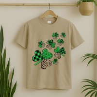 St. Patricks Day Shamrock Irish Leopard Print Plaid Pattern T-Shirt