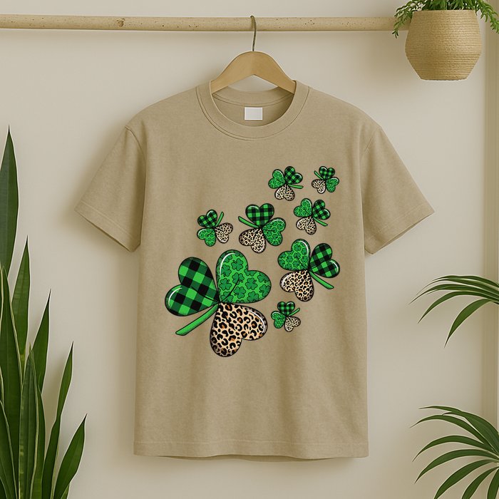 St. Patricks Day Shamrock Irish Leopard Print Plaid Pattern T-Shirt