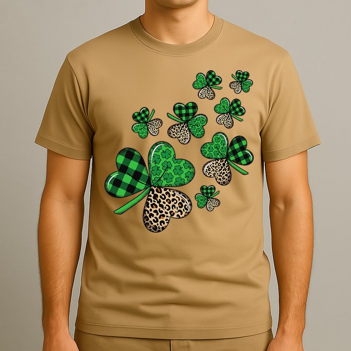 St. Patricks Day Shamrock Irish Leopard Print Plaid Pattern T-Shirt