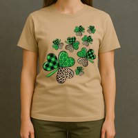 St. Patricks Day Shamrock Irish Leopard Print Plaid Pattern T-Shirt