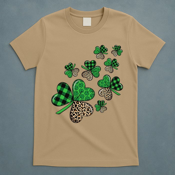 St. Patricks Day Shamrock Irish Leopard Print Plaid Pattern T-Shirt