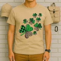 St. Patricks Day Shamrock Irish Leopard Print Plaid Pattern T-Shirt
