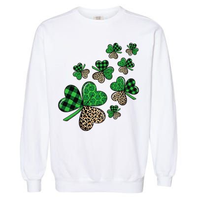 St. Patricks Day Shamrock Irish Leopard Print Plaid Pattern Garment-Dyed Sweatshirt